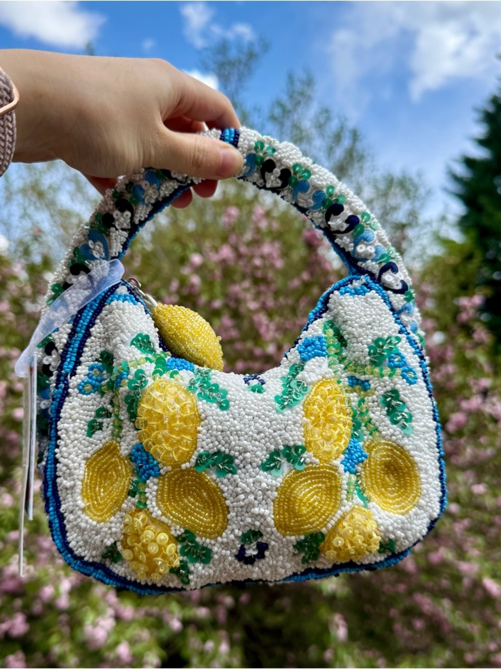 New Release Handcrafted in India Blue Lemon Vine Beaded Bag Viral TikTok